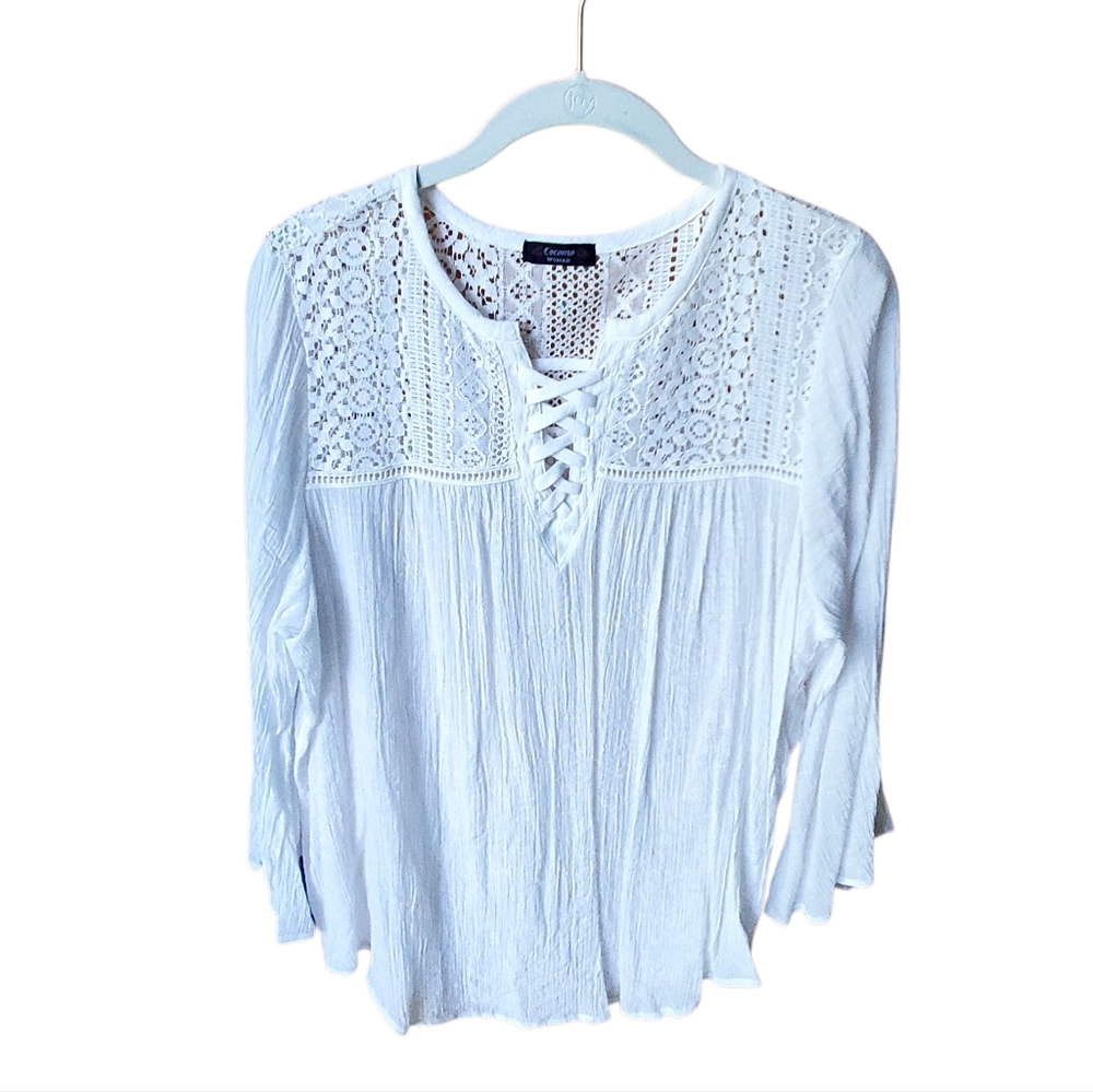 Cocomo White Romantic Top With Lace L
